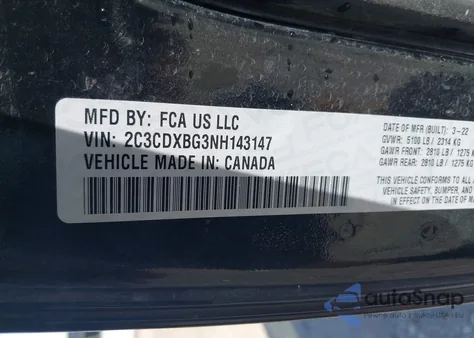 2022 Dodge Charger Sxt Rwd из США, поврежденный, VIN 2C3CDXBG3NH143147